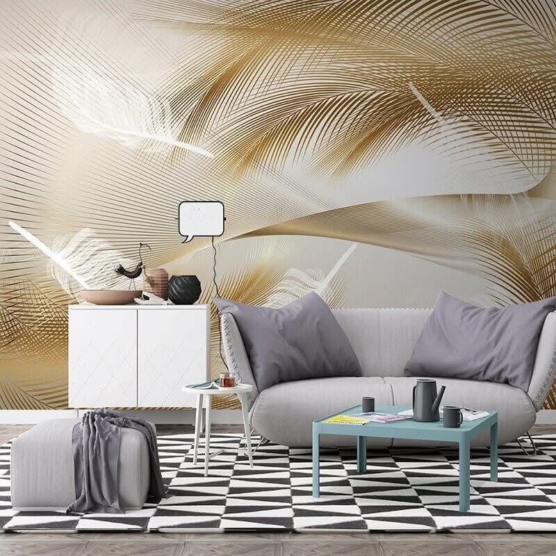 3D Golden Feather Wallpaper Mural