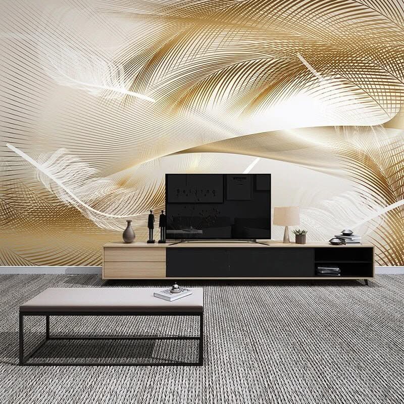 3D Golden Feather Wallpaper Mural