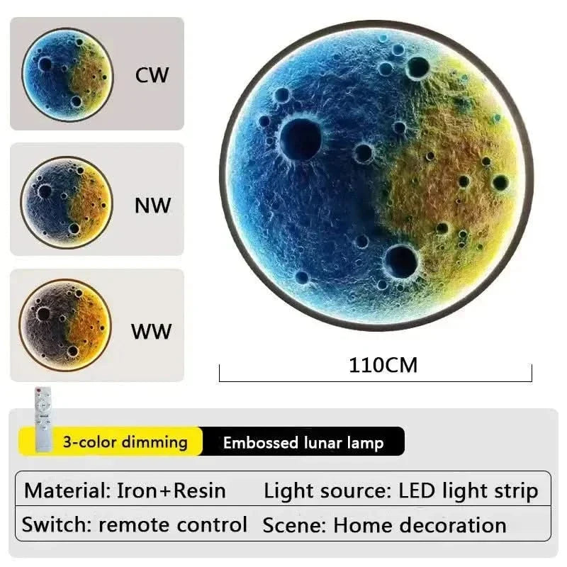 3D Moon LED Wall Lamp – Dimmable Remote Control Wall Light (3 Color Modes)