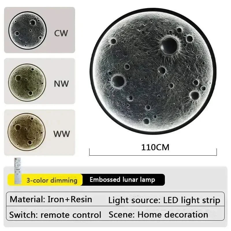 3D Moon LED Wall Lamp – Dimmable Remote Control Wall Light (3 Color Modes)