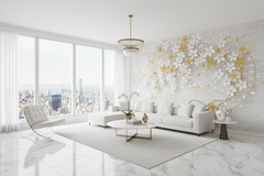 3D Tree White & Yellow Flowers Wallpaper Murals