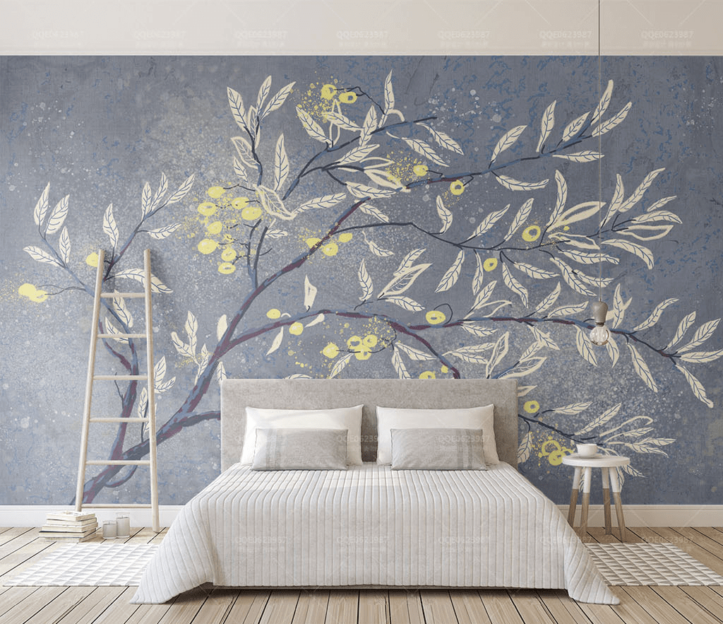 3D White Leaves Tree Wallpaper Mural