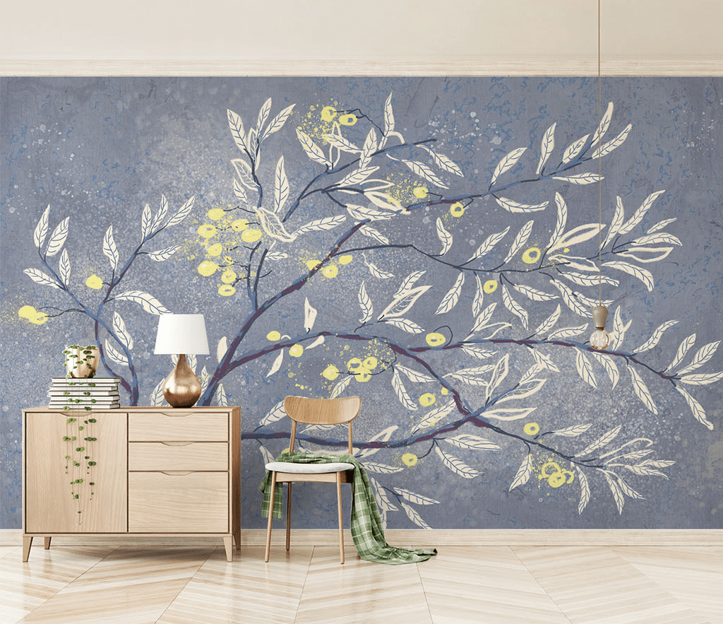 3D White Leaves Tree Wallpaper Mural