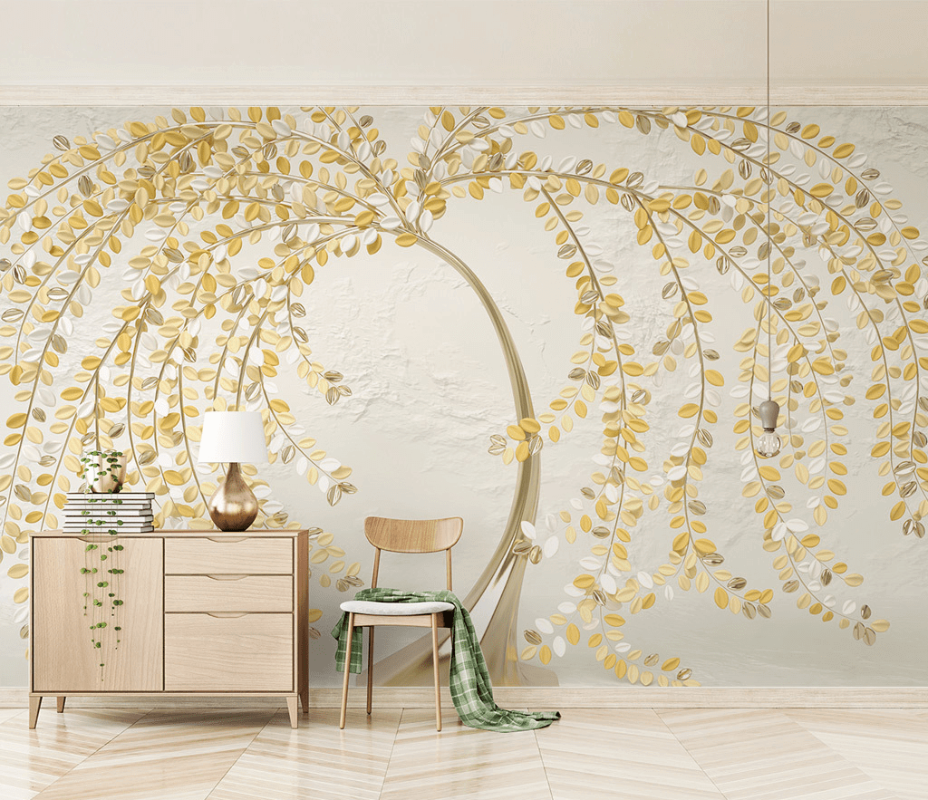 3D Yellow Tree Wallpaper Mural