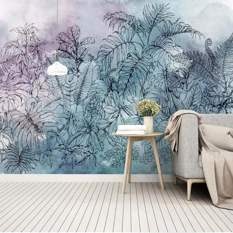3D Tropical Watercolor Leaf Wallpaper Mural