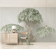3D Wide Green Tree Wallpaper Mural