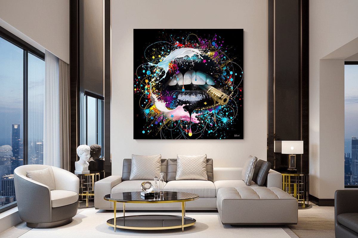 Abstract Graffiti Lips with Bullet Canvas Wall Hanging Art