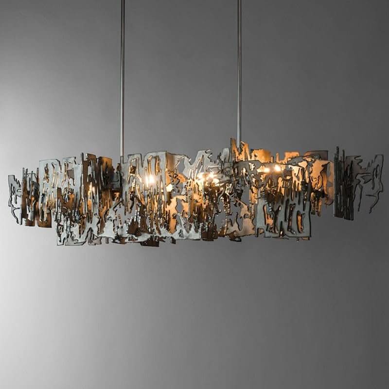 Abstract Metal LED Chandelier for Kitchen Island – Gun Gray & Sand Gold, 80–150cm