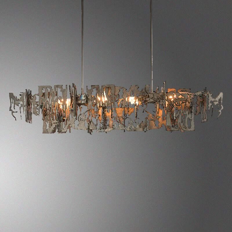 Abstract Metal LED Chandelier for Kitchen Island – Gun Gray & Sand Gold, 80–150cm