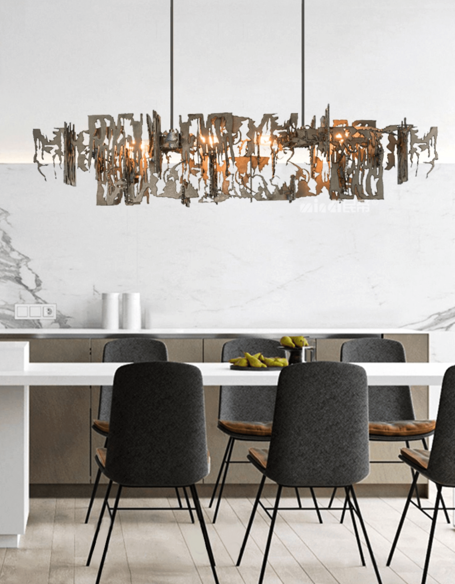 Abstract Metal LED Chandelier for Kitchen Island – Gun Gray & Sand Gold, 80–150cm