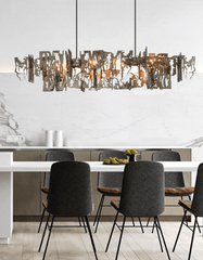 Abstract Metal LED Chandelier for Kitchen Island – Gun Gray & Sand Gold, 80–150cm