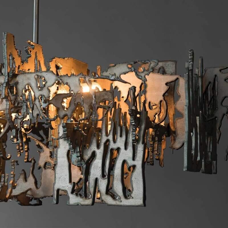 Abstract Metal LED Chandelier for Kitchen Island – Gun Gray & Sand Gold, 80–150cm