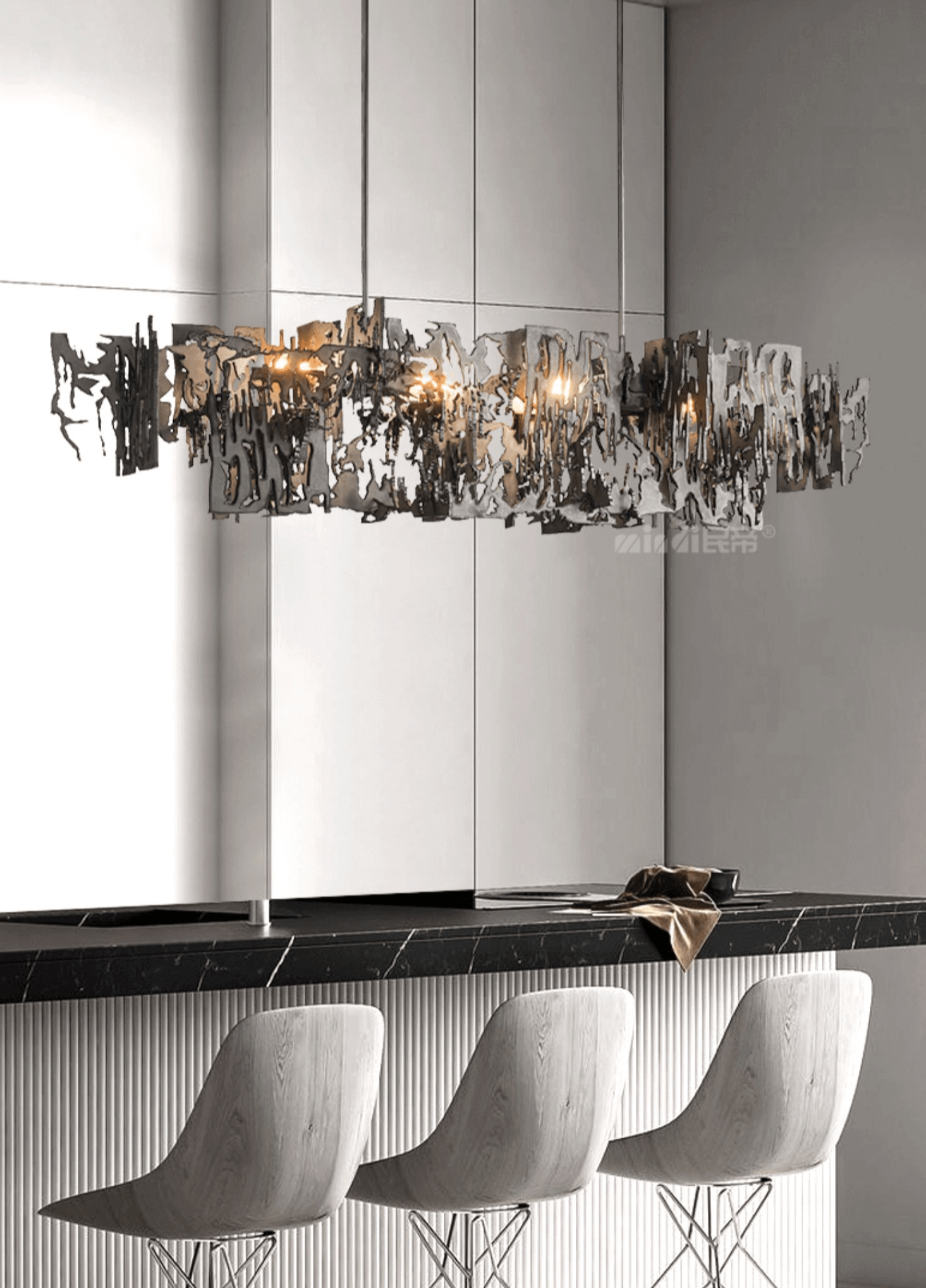 Abstract Metal LED Chandelier for Kitchen Island – Gun Gray & Sand Gold, 80–150cm