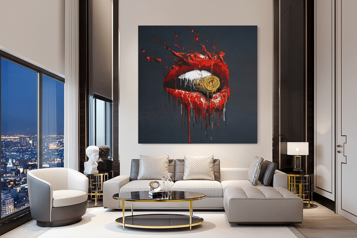 Abstract Red Lips Canvas Wall Art