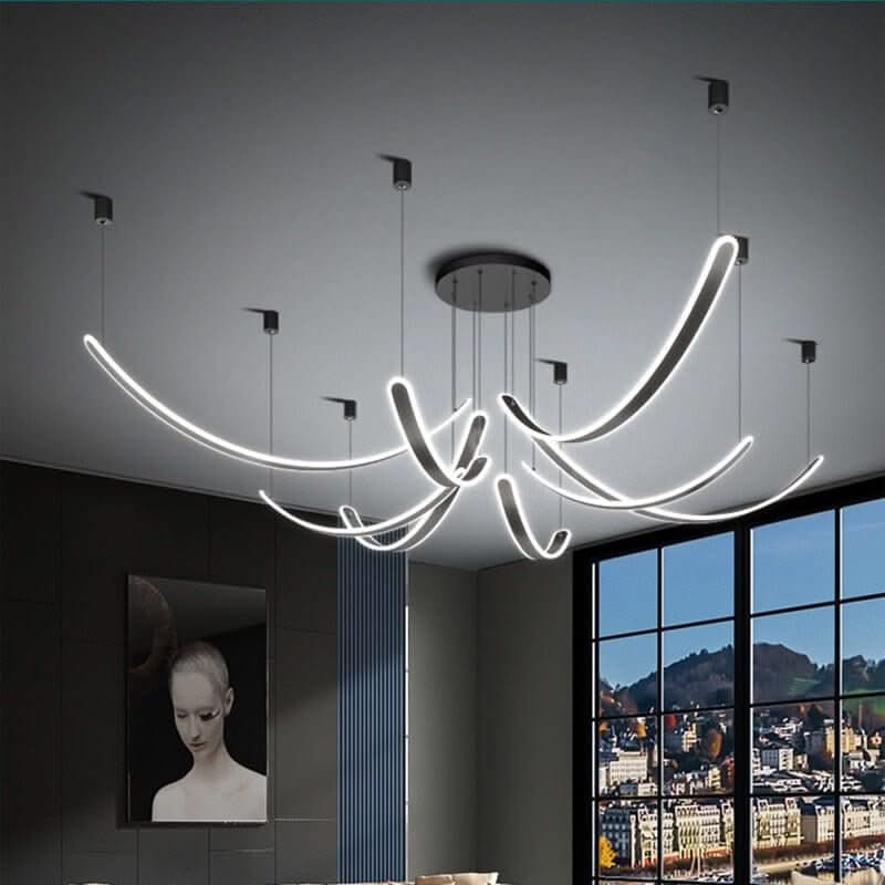 Acrylic Belts Chandelier – Black Dimmable Remote Control LED Light