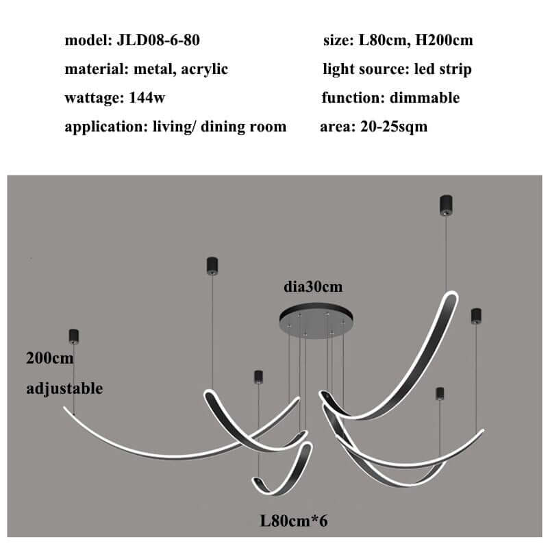 Acrylic Belts Chandelier – Black Dimmable Remote Control LED Light