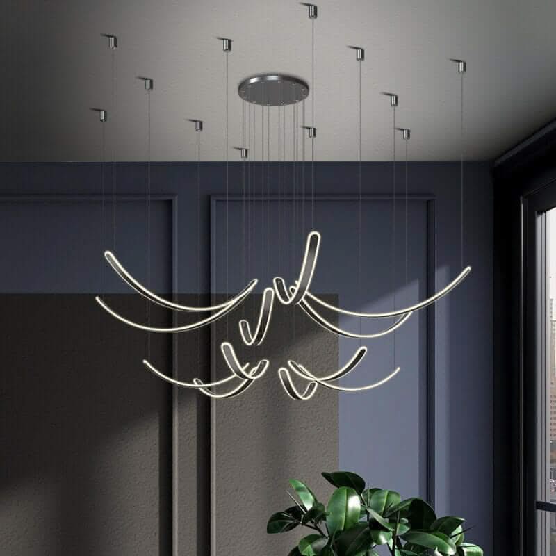 Acrylic Belts Chandelier – Black Dimmable Remote Control LED Light