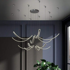 Acrylic Belts Chandelier – Black Dimmable Remote Control LED Light