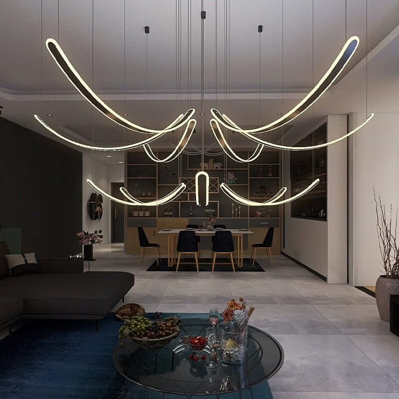 Acrylic Belts Chandelier – Black Dimmable Remote Control LED Light