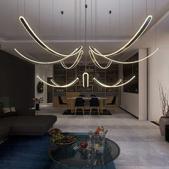 Acrylic Belts Chandelier – Black Dimmable Remote Control LED Light