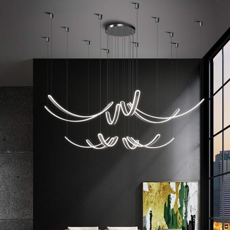 Acrylic Belts Chandelier – Black Dimmable Remote Control LED Light