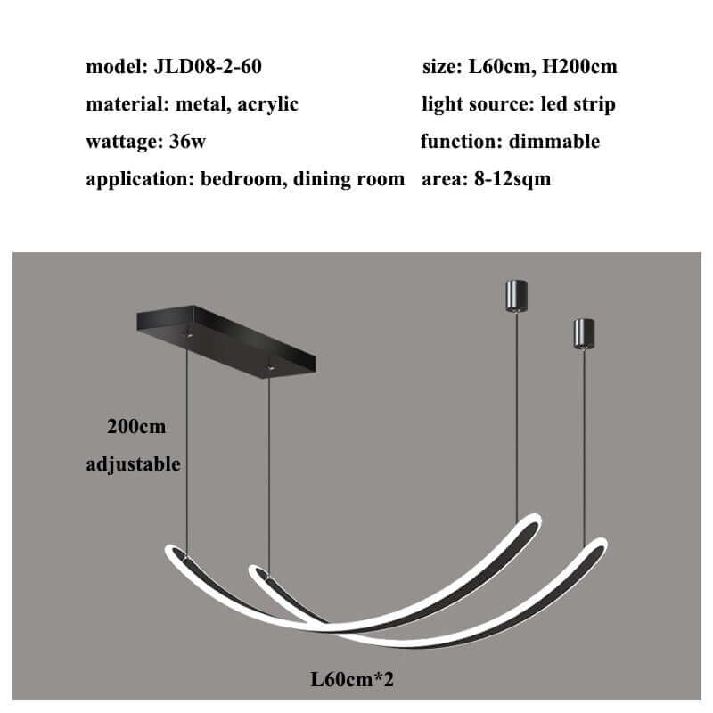 Acrylic Belts Chandelier – Black Dimmable Remote Control LED Light
