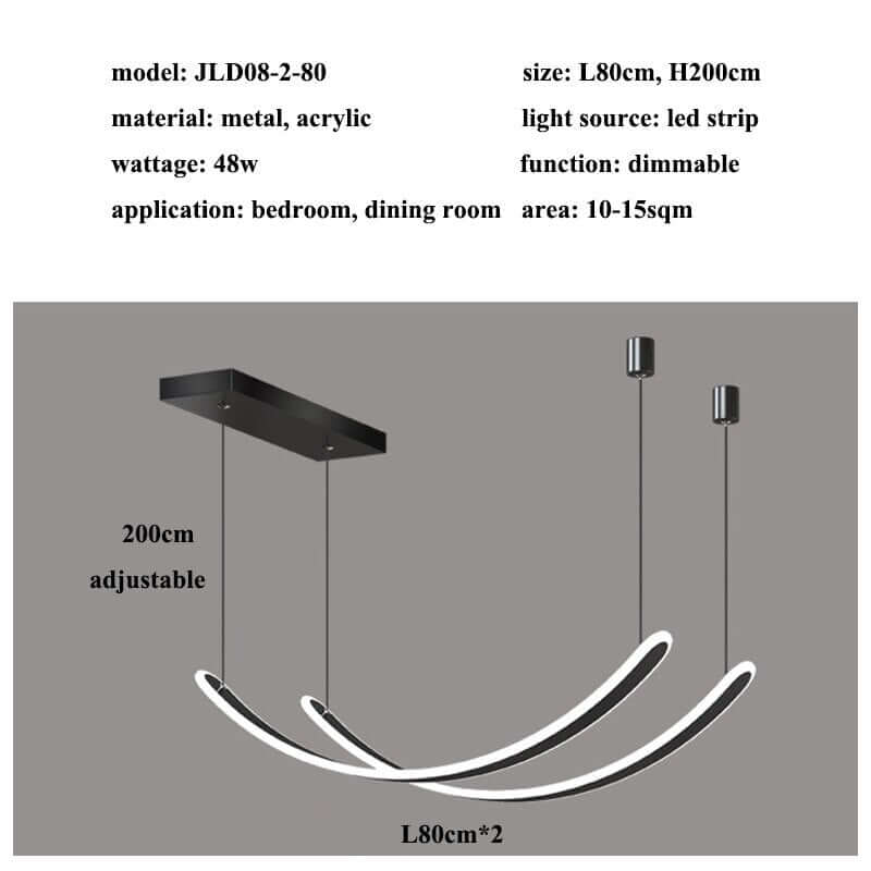 Acrylic Belts Chandelier – Black Dimmable Remote Control LED Light
