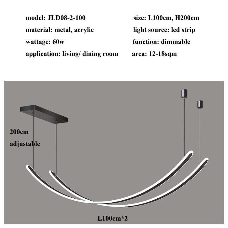 Acrylic Belts Chandelier – Black Dimmable Remote Control LED Light