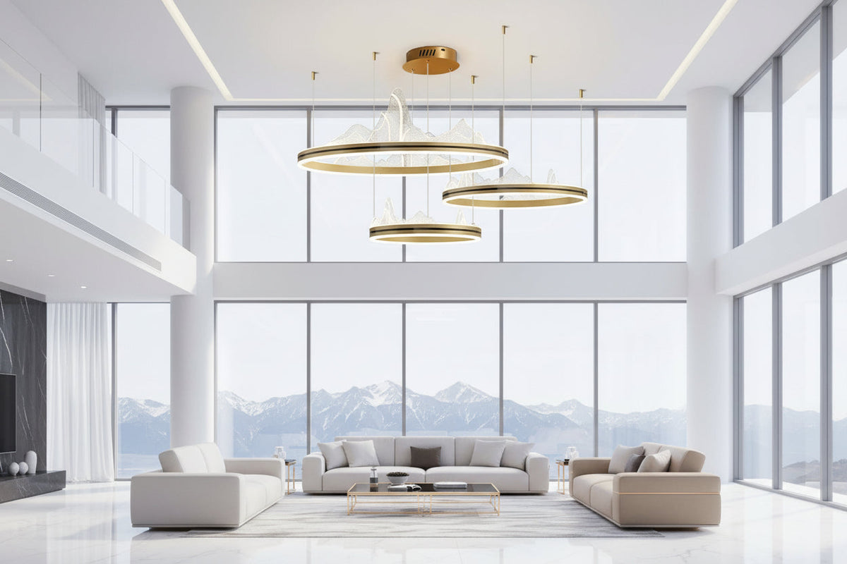 Acrylic Flower Chandelier – Black & Gold Dimmable LED in 4 Sizes