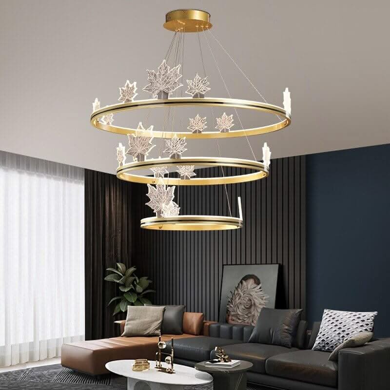 Acrylic Flower Chandelier – Black & Gold Dimmable LED in 4 Sizes