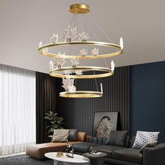 Acrylic Flower Chandelier – Black & Gold Dimmable LED in 4 Sizes