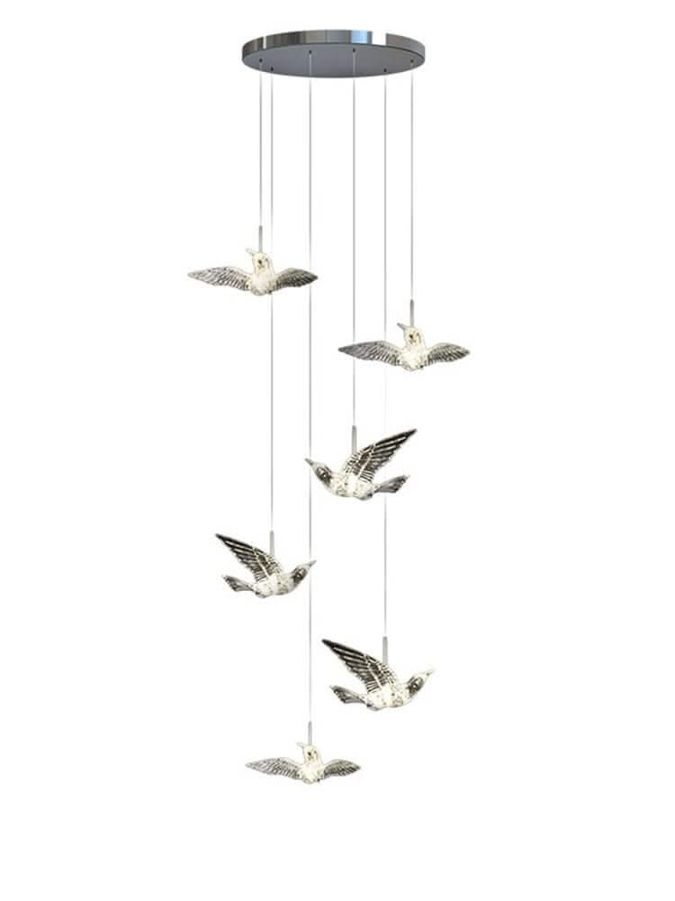 Acrylic Glass Hummingbirds Staircase Chandelier – Artistic LED Pendant, 3 to 30 Heads