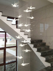 Acrylic Glass Hummingbirds Staircase Chandelier – Artistic LED Pendant, 3 to 30 Heads