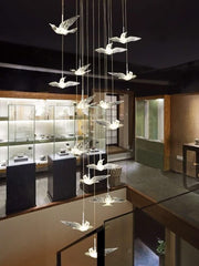Acrylic Glass Hummingbirds Staircase Chandelier – Artistic LED Pendant, 3 to 30 Heads