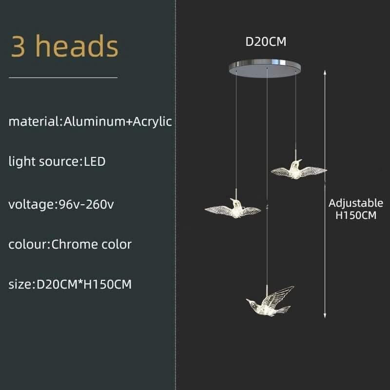 Acrylic Glass Hummingbirds Staircase Chandelier – Artistic LED Pendant, 3 to 30 Heads
