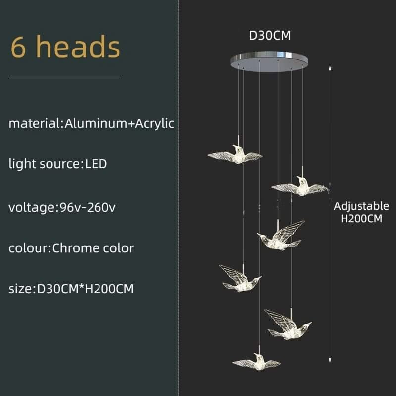 Acrylic Glass Hummingbirds Staircase Chandelier – Artistic LED Pendant, 3 to 30 Heads