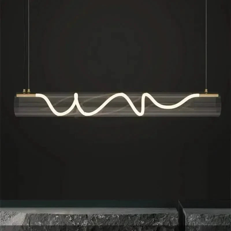 Acrylic Long Tube LED Pendant Island Light – Gold, Dimmable, Remote Control, Knob Switch