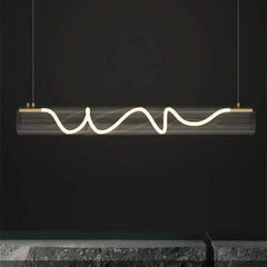Acrylic Long Tube LED Pendant Island Light – Gold, Dimmable, Remote Control, Knob Switch