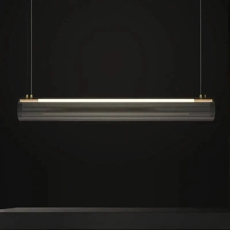 Acrylic Long Tube LED Pendant Island Light – Gold, Dimmable, Remote Control, Knob Switch