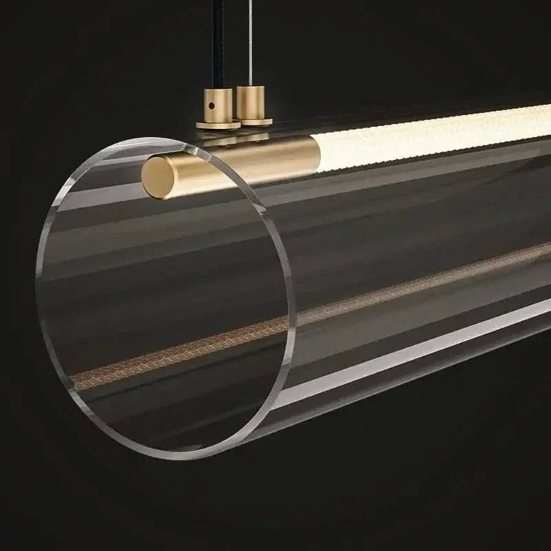 Acrylic Long Tube LED Pendant Island Light – Gold, Dimmable, Remote Control, Knob Switch