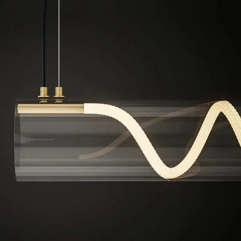 Acrylic Long Tube LED Pendant Island Light – Gold, Dimmable, Remote Control, Knob Switch