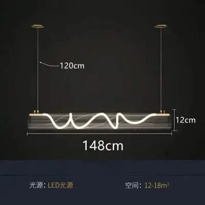 Acrylic Long Tube LED Pendant Island Light – Gold, Dimmable, Remote Control, Knob Switch