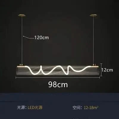 Acrylic Long Tube LED Pendant Island Light – Gold, Dimmable, Remote Control, Knob Switch