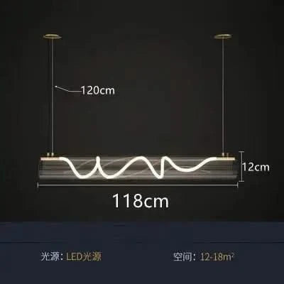 Acrylic Long Tube LED Pendant Island Light – Gold, Dimmable, Remote Control, Knob Switch