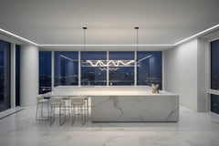 Acrylic Long Tube LED Pendant Island Light – Gold, Dimmable, Remote Control, Knob Switch