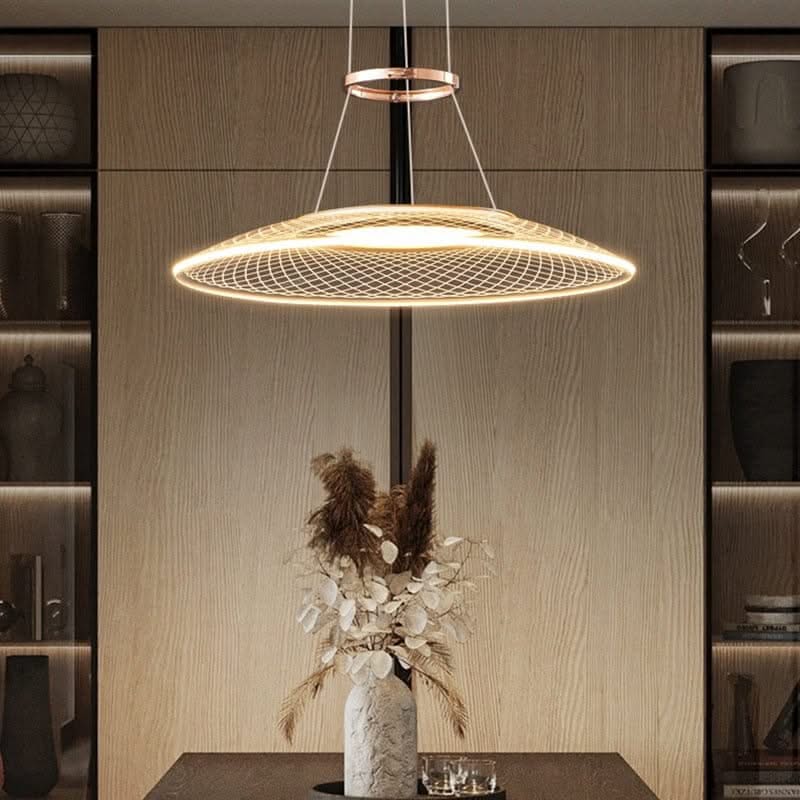 Acrylic Rings Creative Chandelier – Gold Aluminium Trichromatic LED Pendant