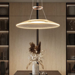 Acrylic Rings Creative Chandelier – Gold Aluminium Trichromatic LED Pendant