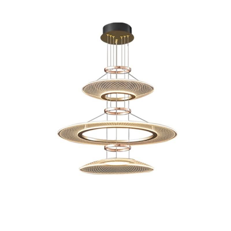 Acrylic Rings Creative Chandelier – Gold Aluminium Trichromatic LED Pendant