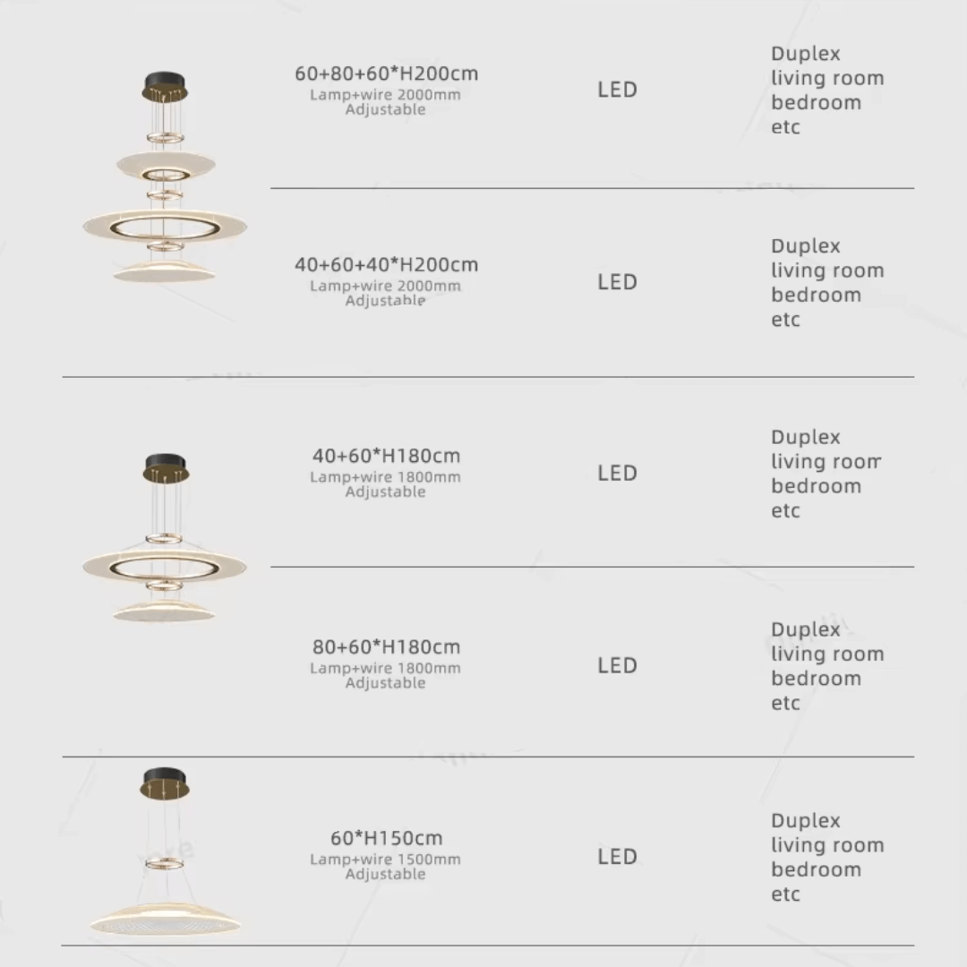 Acrylic Rings Creative Chandelier – Gold Aluminium Trichromatic LED Pendant