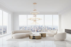 Acrylic Rings Creative Chandelier – Gold Aluminium Trichromatic LED Pendant